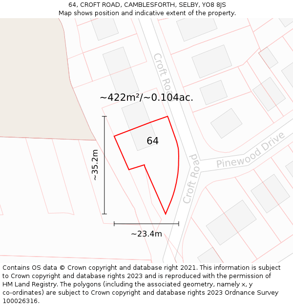 64, CROFT ROAD, CAMBLESFORTH, SELBY, YO8 8JS: Plot and title map