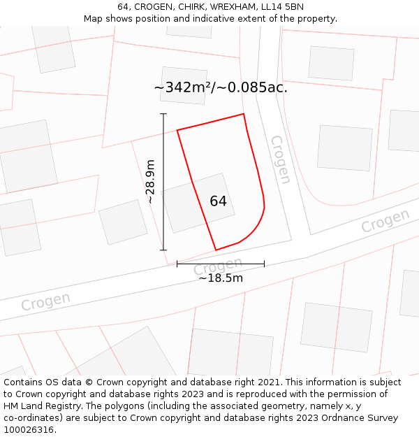 64, CROGEN, CHIRK, WREXHAM, LL14 5BN: Plot and title map