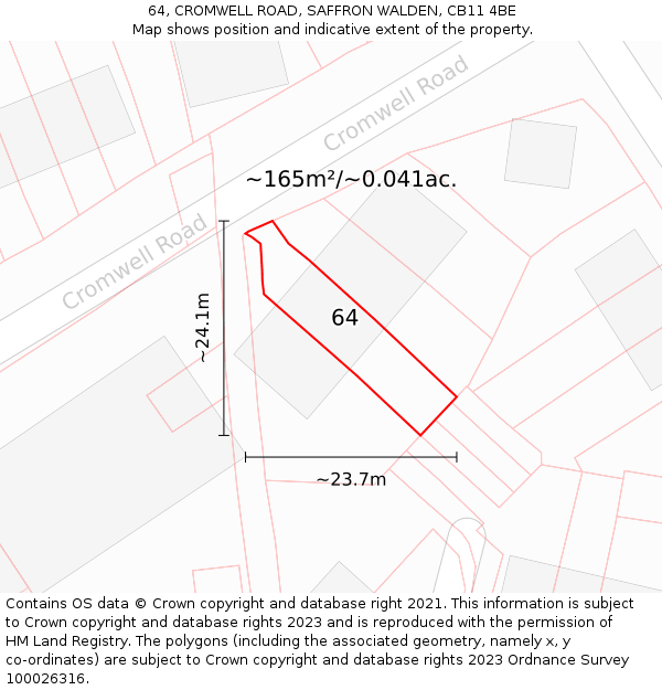 64, CROMWELL ROAD, SAFFRON WALDEN, CB11 4BE: Plot and title map