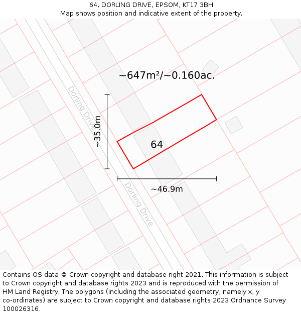 64, DORLING DRIVE, EPSOM, KT17 3BH: Plot and title map