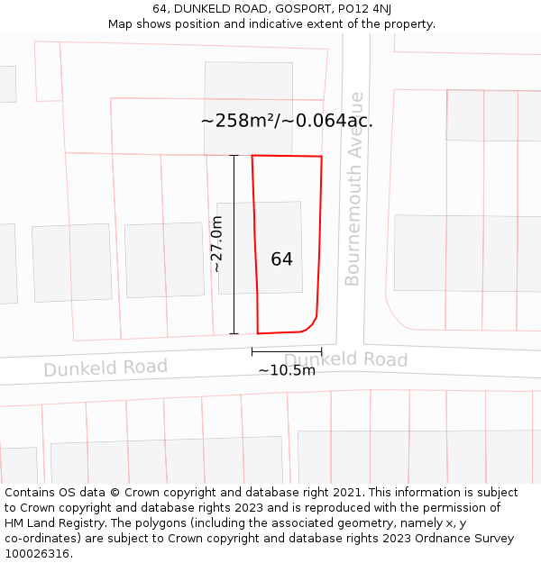 64, DUNKELD ROAD, GOSPORT, PO12 4NJ: Plot and title map