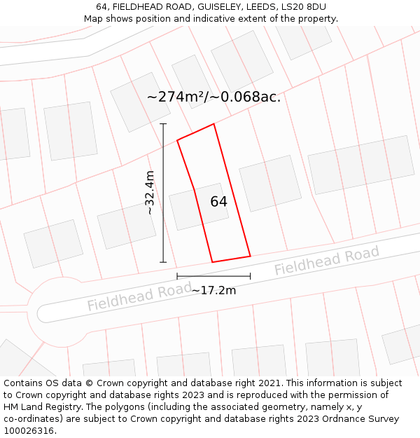 64, FIELDHEAD ROAD, GUISELEY, LEEDS, LS20 8DU: Plot and title map