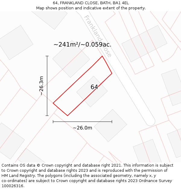 64, FRANKLAND CLOSE, BATH, BA1 4EL: Plot and title map