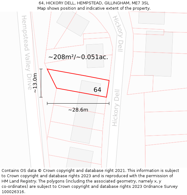 64, HICKORY DELL, HEMPSTEAD, GILLINGHAM, ME7 3SL: Plot and title map