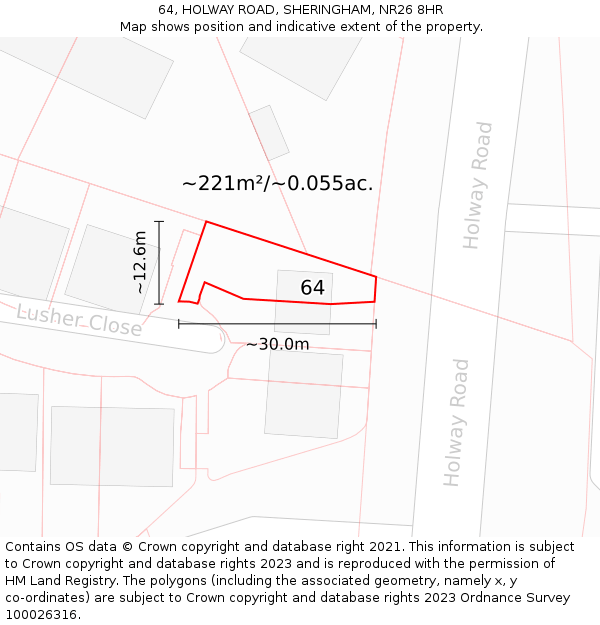 64, HOLWAY ROAD, SHERINGHAM, NR26 8HR: Plot and title map