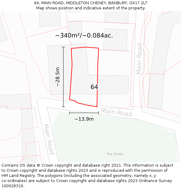 64, MAIN ROAD, MIDDLETON CHENEY, BANBURY, OX17 2LT: Plot and title map