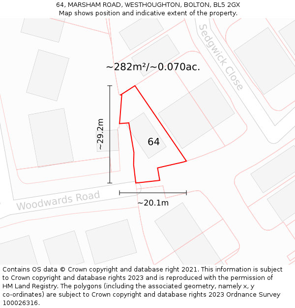 64, MARSHAM ROAD, WESTHOUGHTON, BOLTON, BL5 2GX: Plot and title map