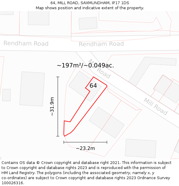 64, MILL ROAD, SAXMUNDHAM, IP17 1DS: Plot and title map