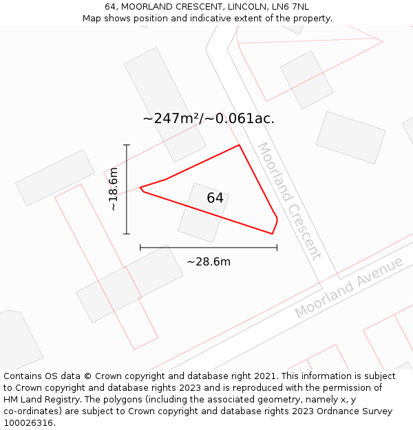 64, MOORLAND CRESCENT, LINCOLN, LN6 7NL: Plot and title map