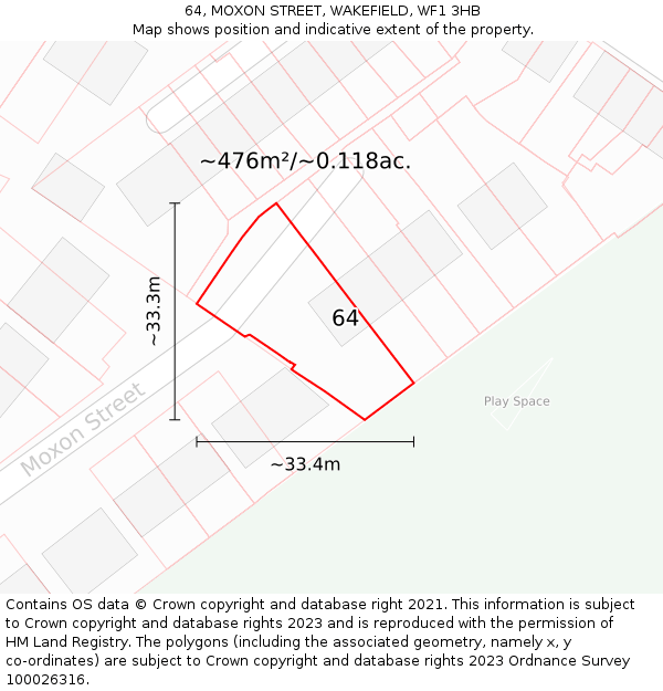 64, MOXON STREET, WAKEFIELD, WF1 3HB: Plot and title map