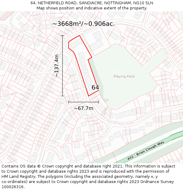 64, NETHERFIELD ROAD, SANDIACRE, NOTTINGHAM, NG10 5LN: Plot and title map