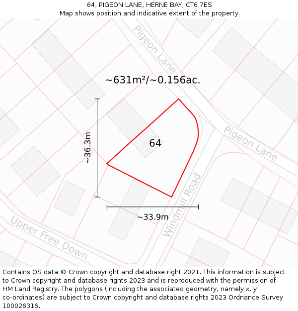 64, PIGEON LANE, HERNE BAY, CT6 7ES: Plot and title map