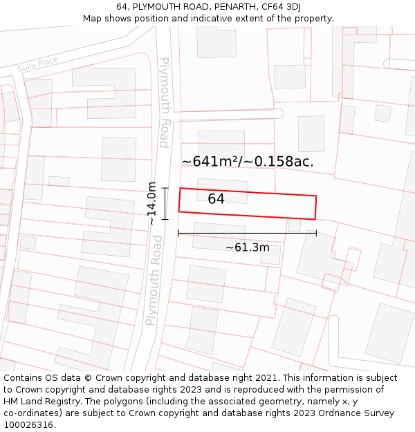 64, PLYMOUTH ROAD, PENARTH, CF64 3DJ: Plot and title map