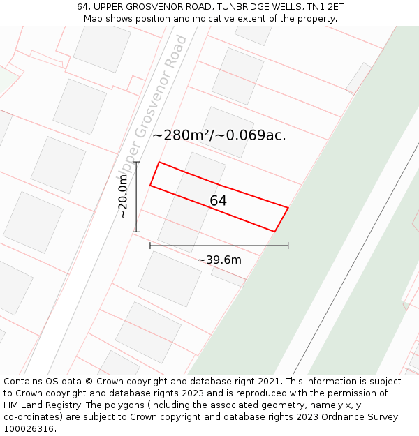 64, UPPER GROSVENOR ROAD, TUNBRIDGE WELLS, TN1 2ET: Plot and title map