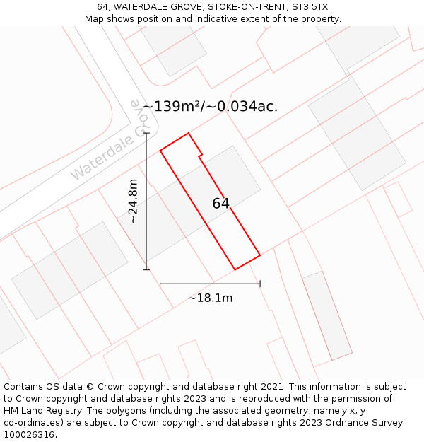 64, WATERDALE GROVE, STOKE-ON-TRENT, ST3 5TX: Plot and title map