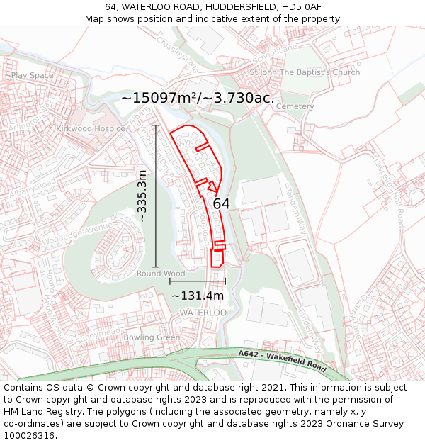 64, WATERLOO ROAD, HUDDERSFIELD, HD5 0AF: Plot and title map