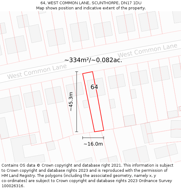 64, WEST COMMON LANE, SCUNTHORPE, DN17 1DU: Plot and title map