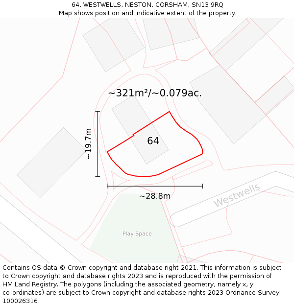 64, WESTWELLS, NESTON, CORSHAM, SN13 9RQ: Plot and title map