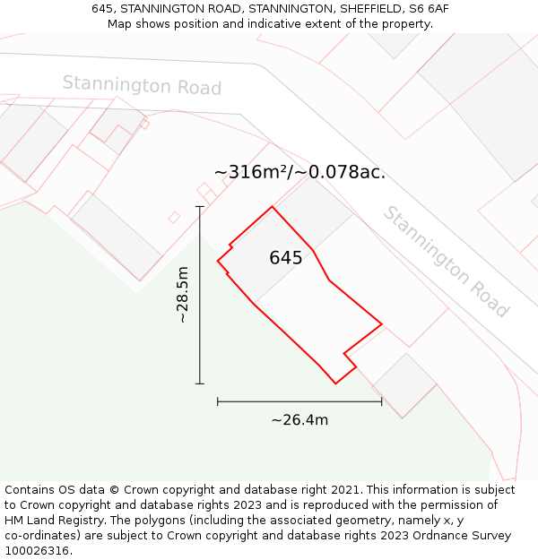 645, STANNINGTON ROAD, STANNINGTON, SHEFFIELD, S6 6AF: Plot and title map