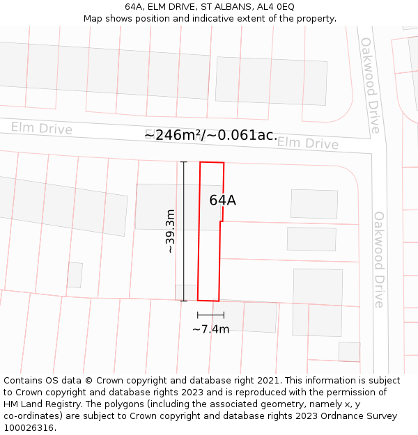 64A, ELM DRIVE, ST ALBANS, AL4 0EQ: Plot and title map