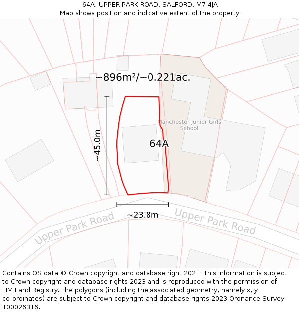 64A, UPPER PARK ROAD, SALFORD, M7 4JA: Plot and title map