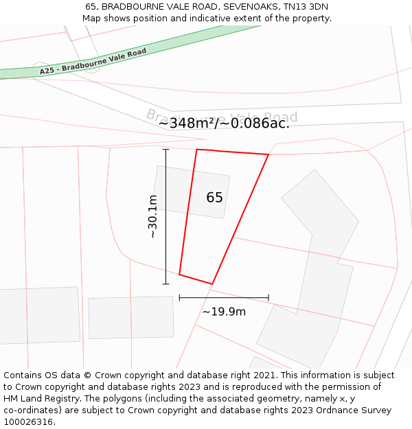 65, BRADBOURNE VALE ROAD, SEVENOAKS, TN13 3DN: Plot and title map