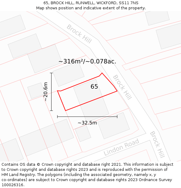 65, BROCK HILL, RUNWELL, WICKFORD, SS11 7NS: Plot and title map