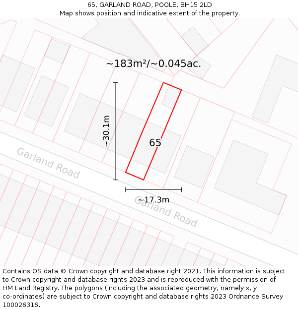 65, GARLAND ROAD, POOLE, BH15 2LD: Plot and title map