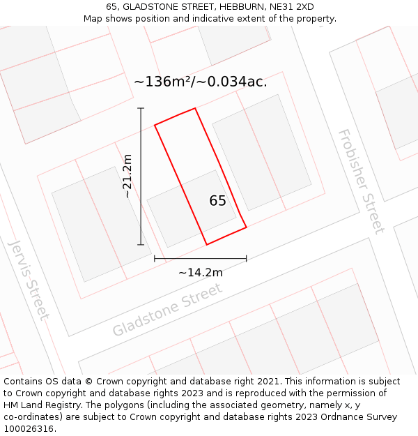 65, GLADSTONE STREET, HEBBURN, NE31 2XD: Plot and title map