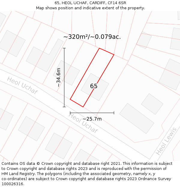 65, HEOL UCHAF, CARDIFF, CF14 6SR: Plot and title map