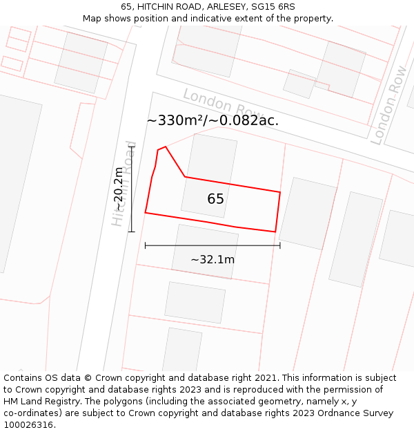 65, HITCHIN ROAD, ARLESEY, SG15 6RS: Plot and title map