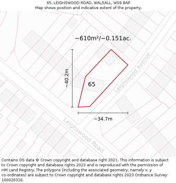 65, LEIGHSWOOD ROAD, WALSALL, WS9 8AP: Plot and title map