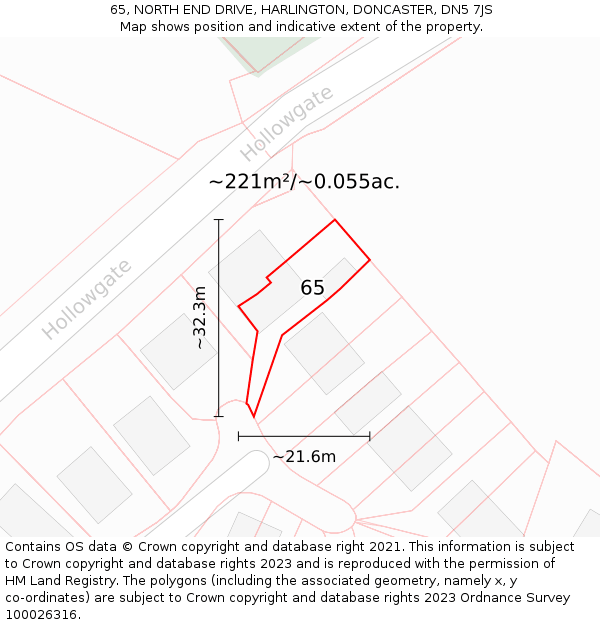 65, NORTH END DRIVE, HARLINGTON, DONCASTER, DN5 7JS: Plot and title map