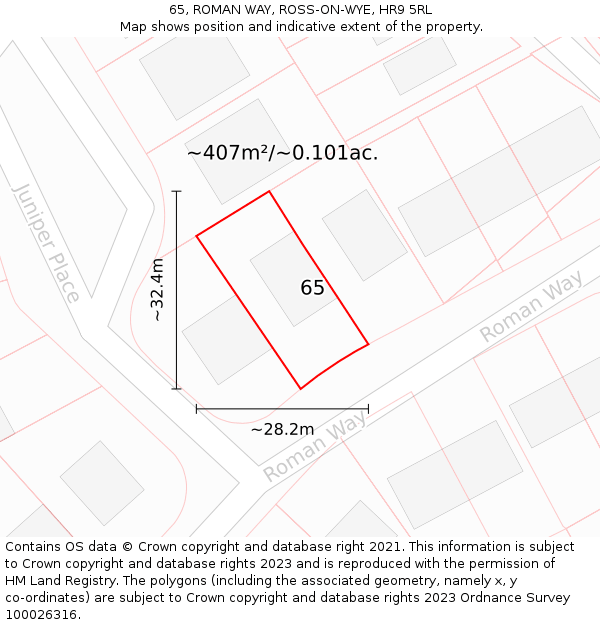 65, ROMAN WAY, ROSS-ON-WYE, HR9 5RL: Plot and title map