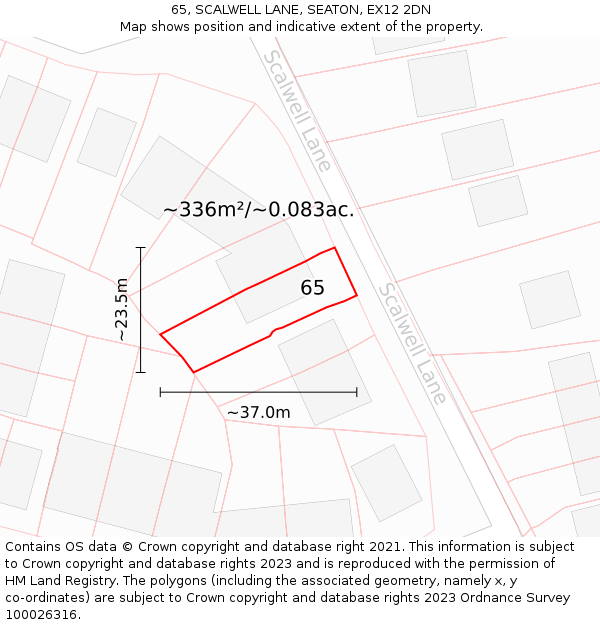 65, SCALWELL LANE, SEATON, EX12 2DN: Plot and title map