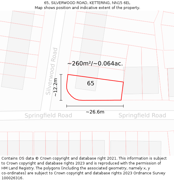 65, SILVERWOOD ROAD, KETTERING, NN15 6EL: Plot and title map