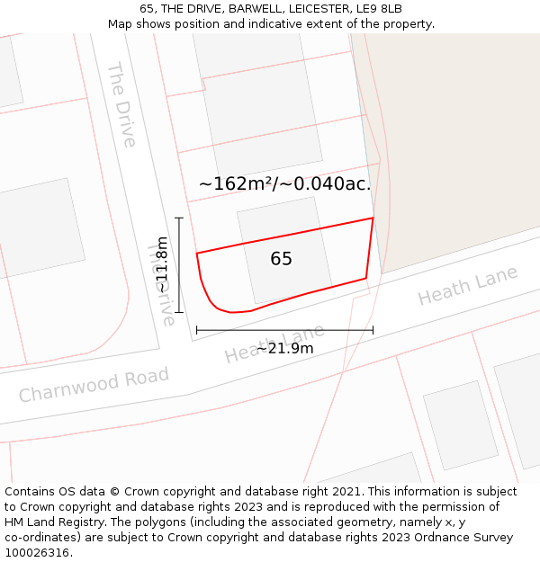 65, THE DRIVE, BARWELL, LEICESTER, LE9 8LB: Plot and title map