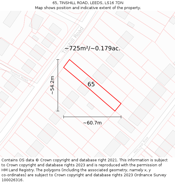 65, TINSHILL ROAD, LEEDS, LS16 7DN: Plot and title map