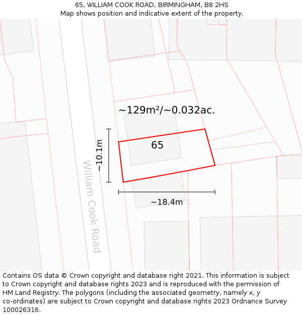 65, WILLIAM COOK ROAD, BIRMINGHAM, B8 2HS: Plot and title map