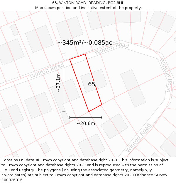 65, WINTON ROAD, READING, RG2 8HL: Plot and title map