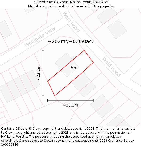 65, WOLD ROAD, POCKLINGTON, YORK, YO42 2QG: Plot and title map