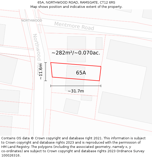 65A, NORTHWOOD ROAD, RAMSGATE, CT12 6RS: Plot and title map