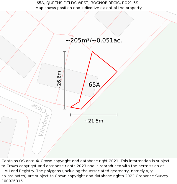 65A, QUEENS FIELDS WEST, BOGNOR REGIS, PO21 5SH: Plot and title map