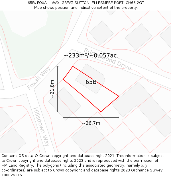 65B, FOXALL WAY, GREAT SUTTON, ELLESMERE PORT, CH66 2GT: Plot and title map