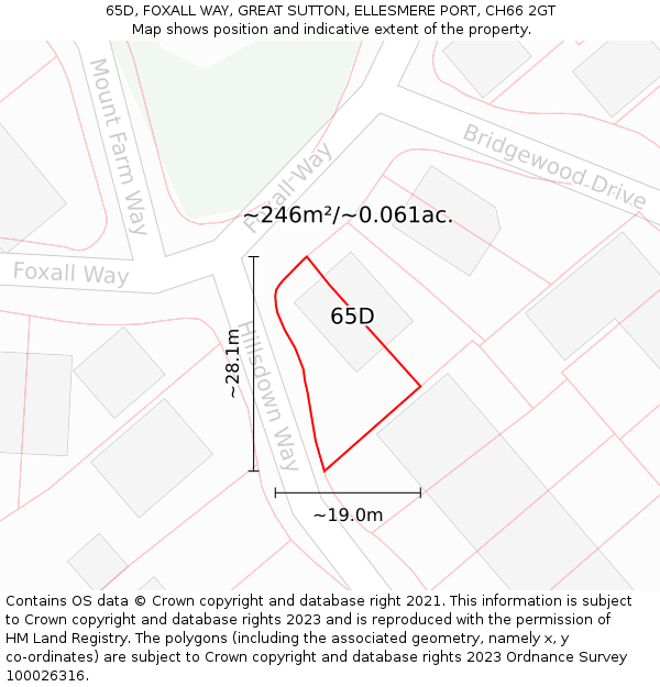 65D, FOXALL WAY, GREAT SUTTON, ELLESMERE PORT, CH66 2GT: Plot and title map