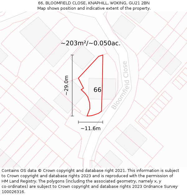 66, BLOOMFIELD CLOSE, KNAPHILL, WOKING, GU21 2BN: Plot and title map