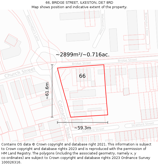 66, BRIDGE STREET, ILKESTON, DE7 8RD: Plot and title map