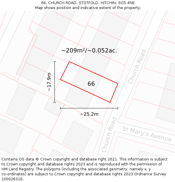 66, CHURCH ROAD, STOTFOLD, HITCHIN, SG5 4NE: Plot and title map