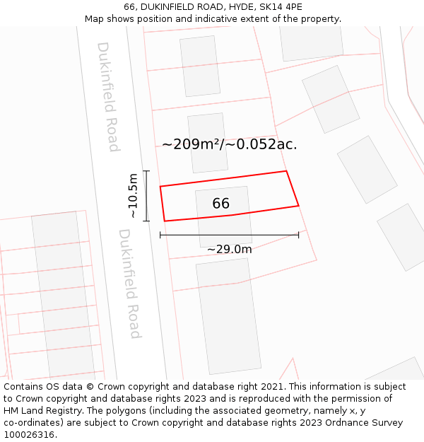 66, DUKINFIELD ROAD, HYDE, SK14 4PE: Plot and title map