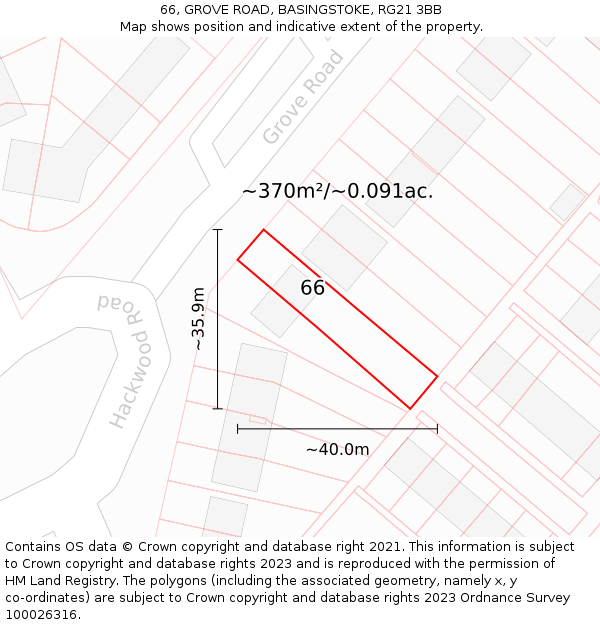 66, GROVE ROAD, BASINGSTOKE, RG21 3BB: Plot and title map